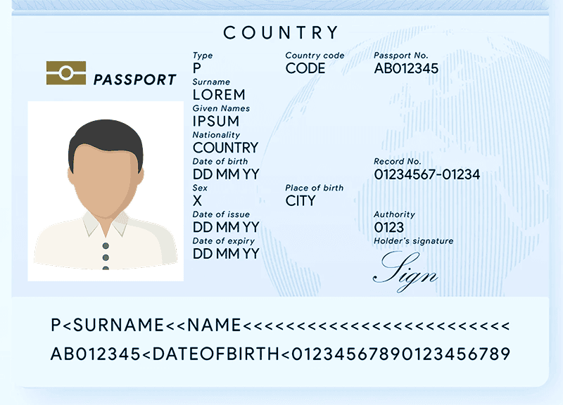 نموذج توضيحي لصفحة بيانات جواز السفر — Sample passport data page layout