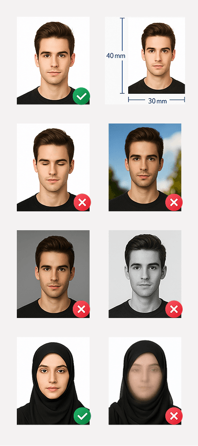 أمثلة مقبولة ومرفوضة للصورة الشخصية — Accepted and rejected photo examples